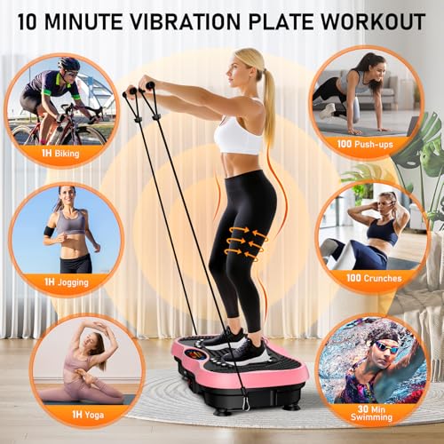 Vibration Plate Exercise Machine, 130 Levels Full Body Workout Vibrating Plate for Lymphatic Drainage Weight Loss, 450 Lbs Capacity Shake Platform with Resistance Bands Bluetooth for Women Men