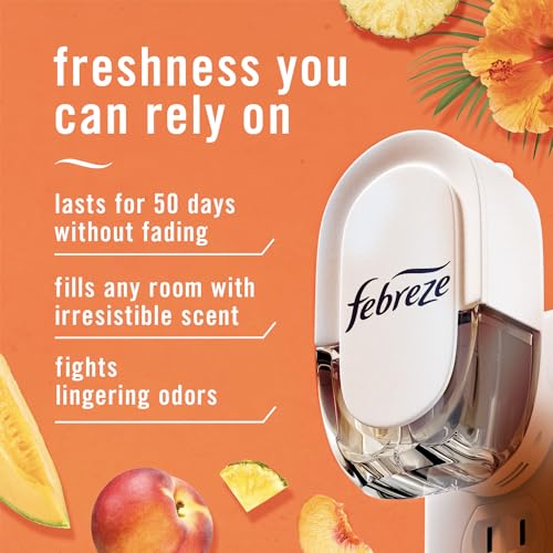 Febreze Plug In Air Freshener, Odor-Fighting Scented Oil Refill, Air Fresheners for Home and Bathroom and Kitchen, Long Lasting for Strong Odors, Hawaiian Aloha Scent, 0.87oz Refills, 3 Count