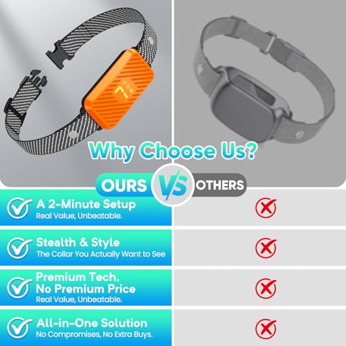 Dog Bark Collar for Large Medium Small Dogs, Effective No-Bark Collar, Smart Barking Collar, Rechargeable Bark Collar with 7 Sensitivity, 3 Modes, Waterproof, Neon Orange