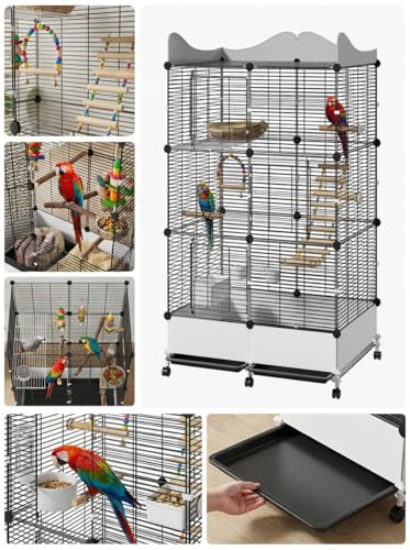 Encrypted Bird Cage Large Bird Cages 57-Inch, Top Storage Space, Bottom Splash Guard with Essential Bird Supplies – Durable & Spacious Aviary – Budgies & Cockatiels