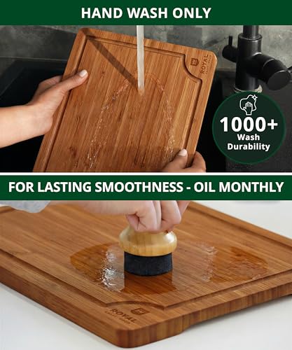 ROYAL CRAFT WOOD Wooden Cutting Boards for Kitchen Meal Prep & Serving - Non Toxic Bamboo Wood Cutting Board Set with Deep Juice Groove Side Handles - Charcuterie & Chopping Butcher Block for Meat