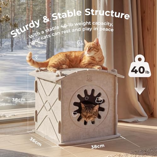 Cat Houses for Indoor Cats: Felt Cat House Cave Cathouse, Scratch-Resistant Warm Insulated Covered, Hideaway Tent for Anxiety Relief Gift