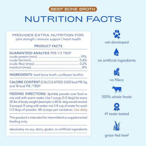 Native Pet Bone Broth for Dogs - Made with Real Beef Bone Broth, Dog Food Toppers for Picky Eaters - Provides Extra Hydration & Nutrition for Joint Strength, Immunity & Heart Health-48 Scoops