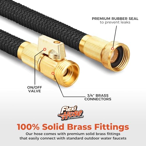 Flexi Hose Lightweight Expandable Garden Hose, 75FT -Retractable Garden Hose, Water Hose - No-Kink Flexibility, 3/4 Inch Solid Brass Fittings and Double Latex Core