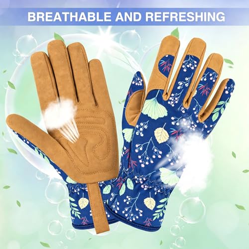 Womens Gardening Weeding Working Gloves, Leather Garden Glove for Women Thorn Proof No Stab for Digging, Planting,Pruning
