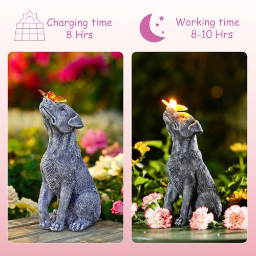 Goodeco Dog Statue with Solar Butterfly - Ideal Gifts for Mom, Dad or Birthdays, Beautifully Crafted Outdoor Decorations to Wow Your Guests