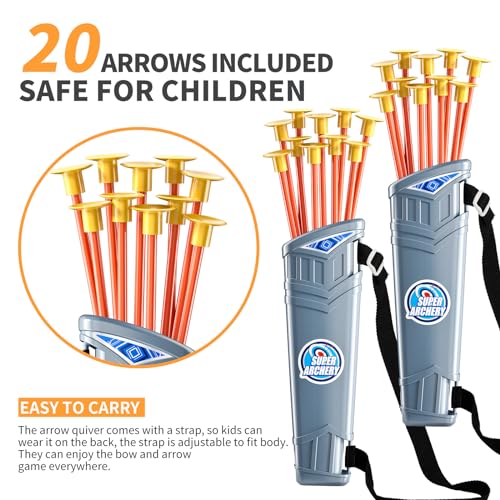 TEMI Bow and Arrow Set for Kids - Archery Toy Set - LED Light Up with Suction Cup Arrows, Target & Quiver, Indoor and Outdoor Toys for Children Boys Girls