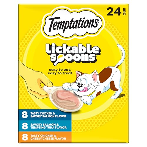 Temptations Lickable Spoons, Soft Lickable Cat Treats, Adult Wet Cat Treats, Variety Pack, 24 Spoons