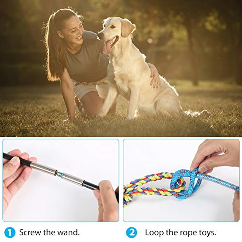 DIBBATU Flirt Pole for Dogs Interactive Dog Toys for Large Medium Small Dogs Chase and Tug of War, Dog Teaser Wand with Lure Chewing Toy for Outdoor Exercise & Training