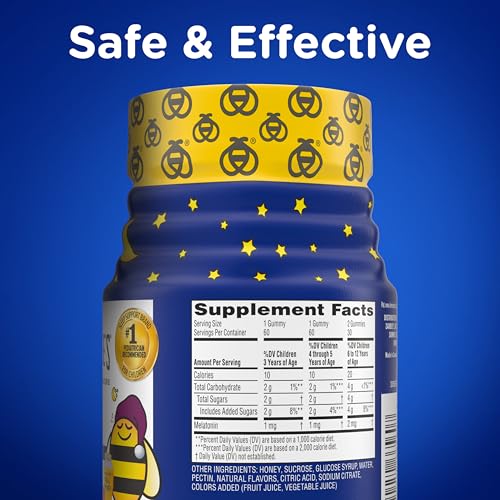 Zarbee's Kids Melatonin Gummies with 1mg Melatonin, Kids Sleep Gummy, Promotes Peaceful Sleep, Drug-Free, Non-Habit-Forming, Natural Strawberry, 60 ct