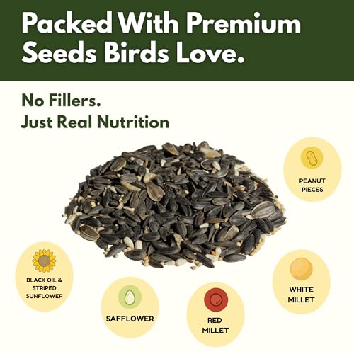 Wild Bird Seed for Outside Feeders – Premium Songbird Blend with Black Oil Sunflower, Safflower, Millet & Peanut Pieces – Bird Food for Cardinals, Finches & Songbirds – 5 lb Bag