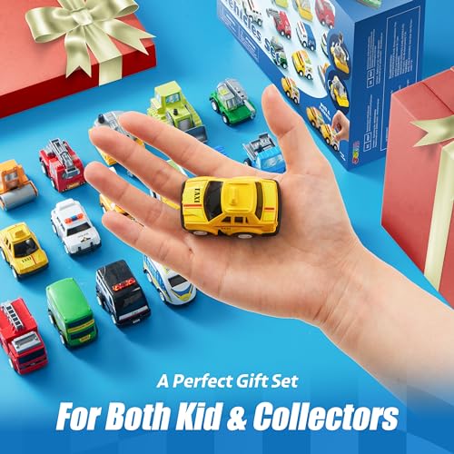 JOYIN 18 Pcs Pull Back City Cars and Trucks Toy Vehicles Set, Friction Powered Mini Cars Toys for Toddlers, Party Favors for Kids 3-5, Birthday Gifts for Boys and Girls, Goodie Bag Stuffers