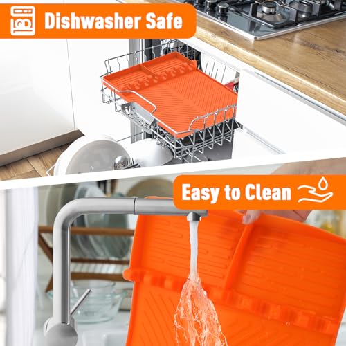 Silicone Grill Mat Compatible with Blackstone, BBQ Griddle Tools Mat with Drip Pad, Spatula Mat for Outdoor Kitchen Counter, Gifts for Men (Orange)