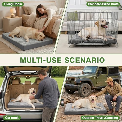 Waterproof XXL Dog Beds Large Sized Dog, Outdoor Washable Crate Pad 48 inch, Jumbo XXLarge Orthopedic Foam Pet Bed with Removable Cover Reversible, Durable Anti-Slip Kennel Pad, 47"x29", Gray