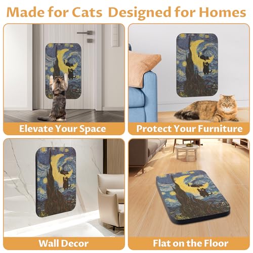 Art Cat Scratcher, Wall-Mountable Cat Scratching Board, Cat Wall Scratcher 16.7x11x1 Inch Cat Scratch Pad and Cat Scratchers for Indoor Cats Toy Furniture Protector（Starry Night）