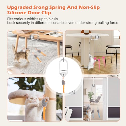 Interactive Cat Toy, Rechargeable Electric Cat Teaser, Hanging Door cat Toy, 2 Motion Modes (360° Spin & Irregular Jumping), Smart Auto Cat Toy for Exercise & Fun, Grey