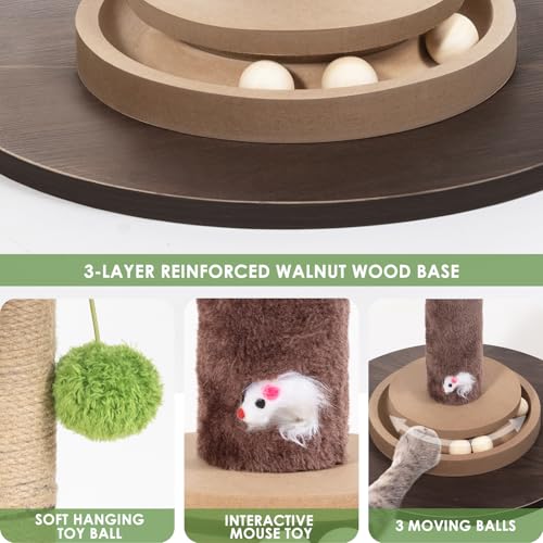 35" Sisal Rope Cat Scratching Post, Palm Leaf Cat Tree with Hanging Ball & Mouse Toy for Kittens & Adult Indoor Cats