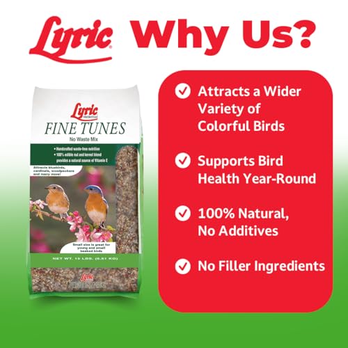 Lyric Fine Tunes Wild Bird Seed Mix - No Waste Bird Food Mix - Attracts Bluebirds, Finches, Chickadees & More - Seed for Outside Feeders - 15 lb Bag