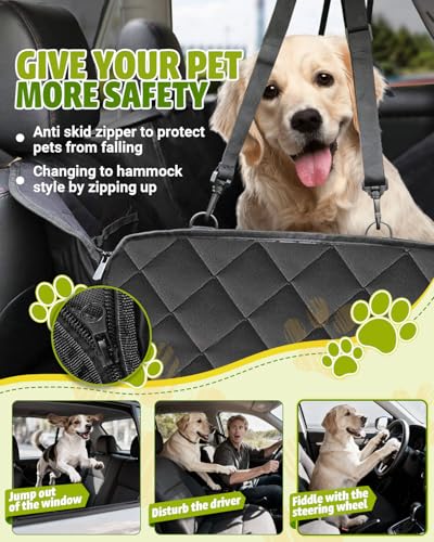 Dog Car Seat Cover, 600D Heavy Dute Durable Car Seat Cover for Dogs Pets, 100% Waterproof Scratch Proof Nonslip Dog Hammock for Cars, Seat Covers Protector with Seatbelt for Pet Sedan SUV Trucks