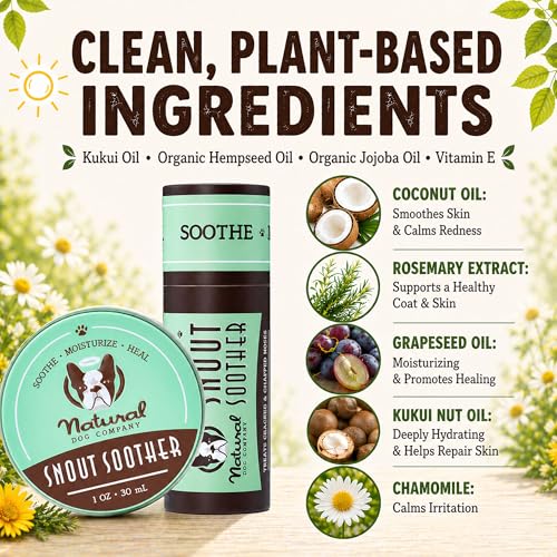 Natural Dog Company Snout Soother Dog Nose Balm – Moisturizing Care for Dry, Crusty, Cracked Noses with Coconut Oil & Shea Butter, Lick Safe Dog Snout Balm for All Breeds - 1 oz Tin