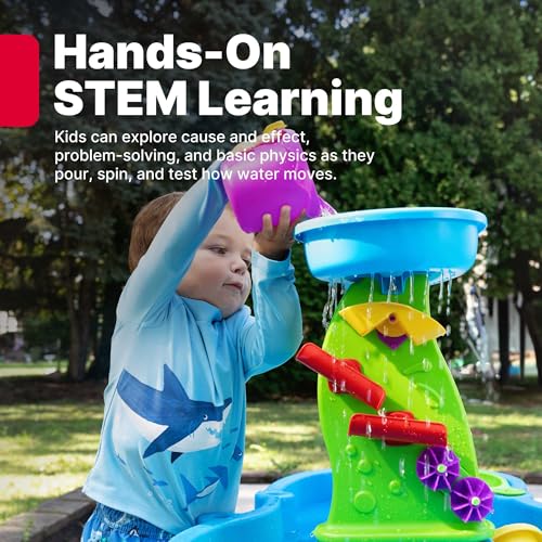 Step2 Rain Showers Splash Pond Water Table, Kids Water and Sand Activity Sensory Playset, Summer Outdoor Toys, 13 Piece Water Toy Accessories, For Toddlers 1.5+ Years Old, Blue & Green