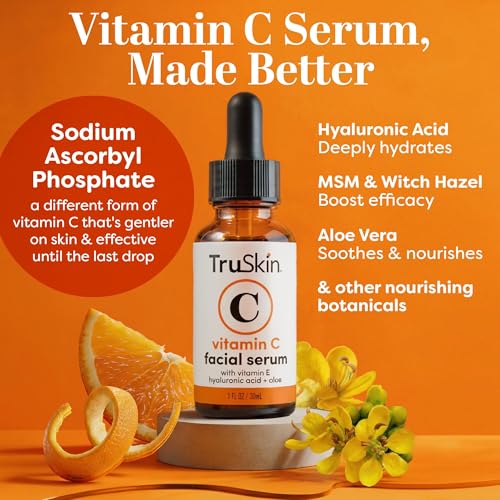 TruSkin Vitamin C Serum for Face - Anti Aging Face Serum with Hyaluronic Acid & Vitamin E - Brightening Formula for Improving Appearance of Dark Spots, Fine Lines & Wrinkles - All Skin Types, 1 fl oz