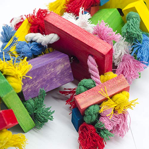Deloky Bird Block Knots Tearing Toy- 19.7 inch Multicolored Natural Wooden Parrot Chewing Toy Suggested for Macaws cokatoos, African Grey and a Variety of  Parrots. (Large Size)