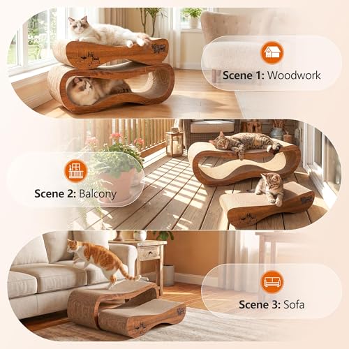 Cat Scratcher 2 in 1 Scratchers for Indoor Cats Scratching Board Cardboard, Horizontal Corrugated Scratch Pad for Cats as Beds & Furniture Reversible Sofa Scratch