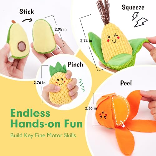 hahaland Baby Sensory Toys - 16 PCS My First Fruit Vegetable Color Sorting Play Food Crinkle, Rattle, Baby Toys 6-12 Months Montessori Toys for 1 Year Old Boy Girl Gifts 6 9 Month Old Toy One Year Old