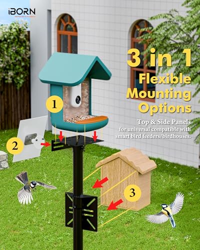 iBorn Camera Bird Feeder Pole 3in1 Compatible Bird Feeder Poles for Outdoors Heavy Duty,63inch Adjustable Height Bird House Pole Mount Kit Bracket Universal for Smart Feeder/Birdhouse