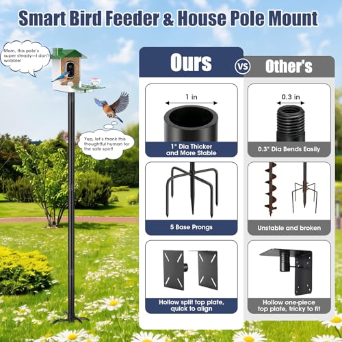 Smart Bird Feeder Pole Stand, 79 Inch Heavy Duty Bird House Pole for Outdoors Adjustable Mounting Pole for Smart Bird Feeder with 1 Inch Dia Bird Feeder Post Weather Station, Black