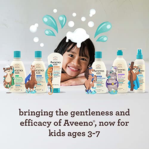 Aveeno Kids Face & Body Wash for Sensitive Skin, Oat Extract, Tear-Free, Non-Drying, Light Scent, Pump Dispenser, Hypoallergenic, Sulfate & Dye Free, 18 fl oz