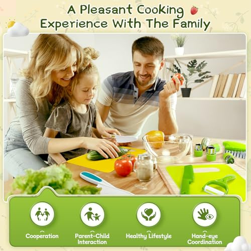Chanking 13 Pieces Kids Safe Knife Set for Real Cooking Child-Friendly Plastic Chef Tools Montessori Kitchen Toys for Toddlers Birthday Gifts for Boys and Girls Ages 4+ (A)