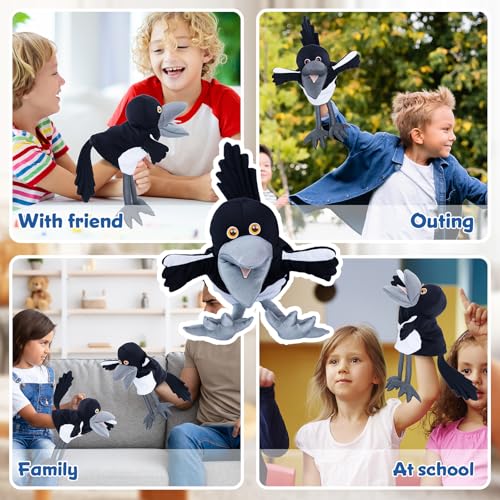 Steve and Maggie Plush Toy – Maggie Magpie Hand Puppet for Kids 1+, Soft Bird Puppet for Pretend Play, Nursery Rhymes & Learning, Interactive Toddler Toy for Easter Basket Stuffers (Small)