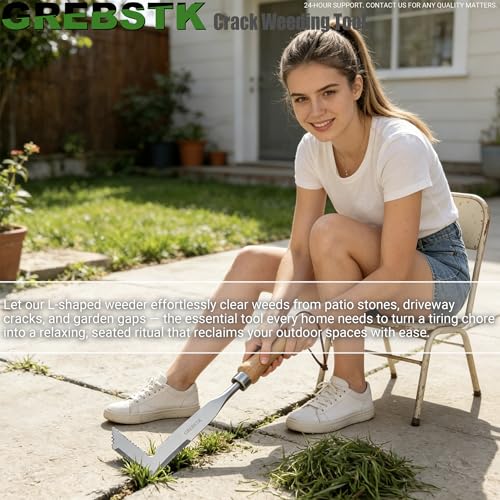 GREBSTK Crack Weeder Crevice Weeding Tool Stainless Steel Manual Weeder Beech Handle Gardening Tool