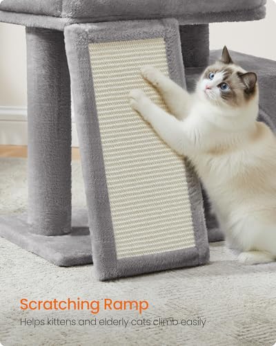 Feandrea Small Cat Tree, Cat Tower Condo, Scratching Ramp, Large Top Perch, Cave, 20.1 x 15.4 x 18.3 Inches, Dove Gray UPCT010GD02S