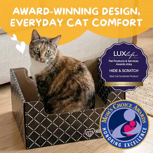 Hide & Scratch Cardboard Cat Scratcher Box & Bed - Dark Grey Diamond | Double-Sided Corrugated Pad for Indoor Cats | Refillable Scratching Board Toy for Play & Furniture Protection