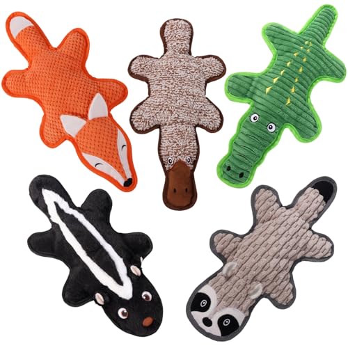 5 Pack No Stuffing Squeaky Dog Toys for Large Dogs - Interactive Durable Plush Chew Toy with Crinkle Paper, Safe Pet Toy for Small to Large Breed, Ideal for Puppy Gifts & Tug of War Toys