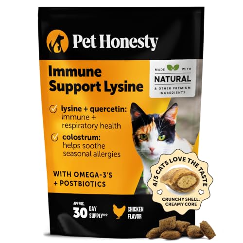 Cat Immune Support Lysine – Allergy Relief & Immune Health Supplement for Cats with L-Lysine, Colostrum, Quercetin & Omega-3 – Soothes Sneezing, Runny Nose & Itchy Skin Chicken, (30-Day Supply)