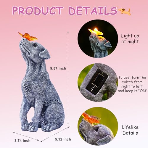 Goodeco Dog Statue with Solar Butterfly - Ideal Gifts for Mom, Dad or Birthdays, Beautifully Crafted Outdoor Decorations to Wow Your Guests