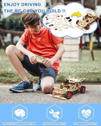 Poraxy STEM Kits for Kids 8-10, STEM Toys for Boys Ages 8-13, Remote Control Car, Wooden 3D Puzzles Science Kits 8-12 Projects Building Model, Birthday Gifts for 9 11 14 Year Old Teen Boys Girls