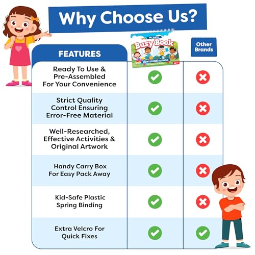 Montessori Preschool Busy Book for Toddlers Ages 3 and Up - Preassembled - Preschool Learning Activities Montessori Educational Toys - Gifts for 3 Year Old Boys, Toddler Learning Toys Activities