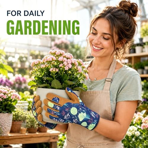 Womens Gardening Weeding Working Gloves, Leather Garden Glove for Women Thorn Proof No Stab for Digging, Planting,Pruning