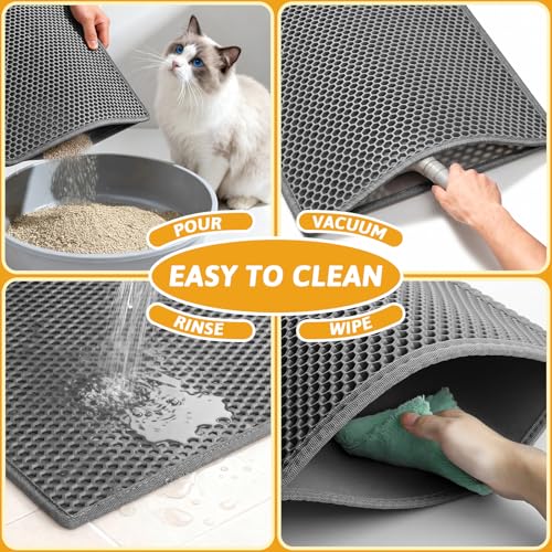Pieviev Cat Litter Mat Double Layer Waterproof Urine Proof Trapping Mat 1 Pack (Gray, 24x15 Inch (Pack of 1))