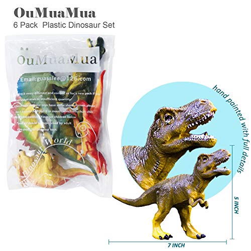 OuMuaMua Dinosaur Toys, Plastic Dinosaur Figure Set, Ideal Education Toys for Kids, Including T-Rex, Stegosaurus, Monoclonius, 6 to 7 Inch Large Size, 6 Pack