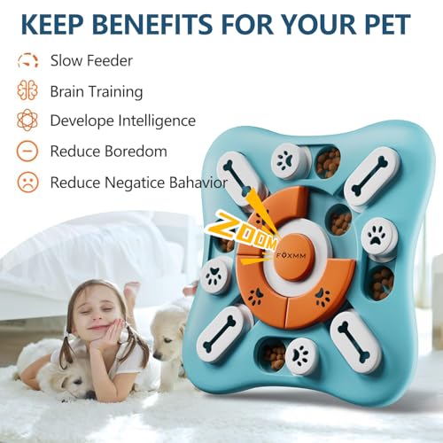 FOXMM Interactive Dog Treat Puzzle Toys for IQ Training & Mental Stimulating,Fun Slow Feeder,Large Medium Small Dogs Enrichment Toys with Squeak Design