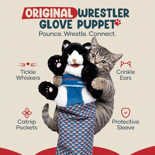 Cat Wrestling Glove Puppet – Interactive Hand Mitt with Durable Protective Sleeve and Catnip - Play & Enrichment