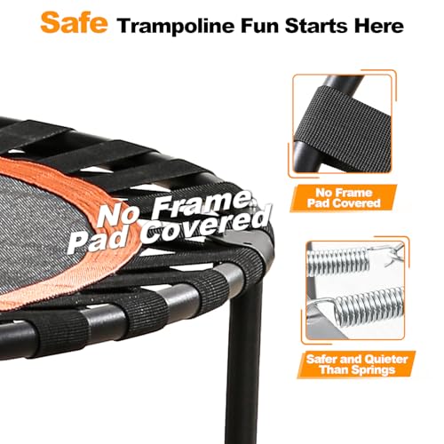 40"/48" Foldable Mini Trampoline Load 330lbs, Portable Exercise Rebounder with Durable Bungee Band, Fitness Trampoline for Adults and Kids