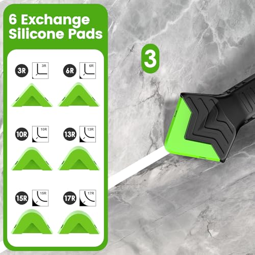 Caulking Tool 5 in 1 Silicone Caulking Grout Removal Sealant Finishing Tool with Grout Scraper, 6 Exchange Silicone Pads, Adhesive Residue Scraper Seam Repair Kit for Kitchen Bathroom