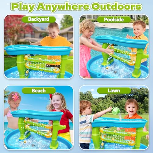 Water Slide Toys for Step2 Rain Showers Water Table Accessories, Quick-Install Summer Outdoor Water Play Table Toys Track Building Set with 6 Duck-Face Rolling Balls for Toddlers Kids Ages 3+